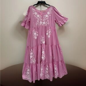 Wayward Fancies E Shakti Pink Floral Embroidered Dress Size XL (16)